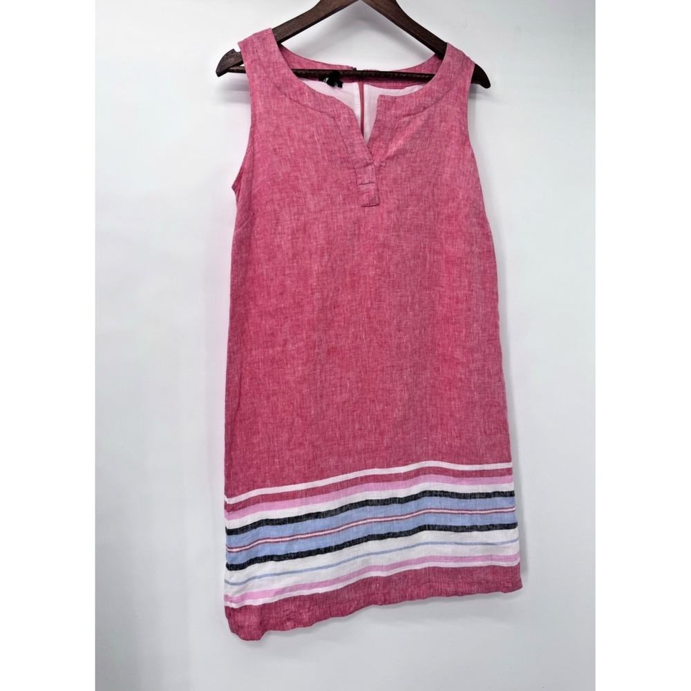 Talbots 100% Linen 6 Sleeveless Shift Dress Stripe Back Zip beachy resort